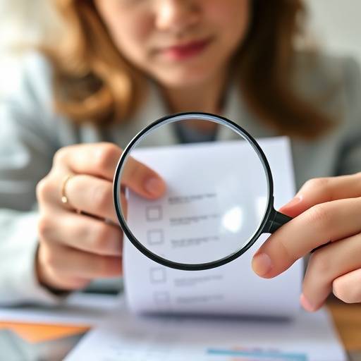 A person reviewing their finances with a magnifying glass and a checklist.