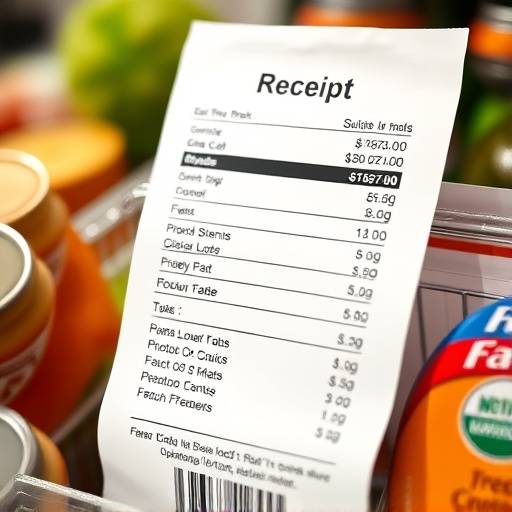 A receipt with highlighted grocery items and their prices.